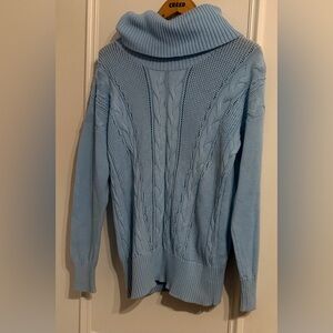 Blue Cable Knit Turtleneck Sweater